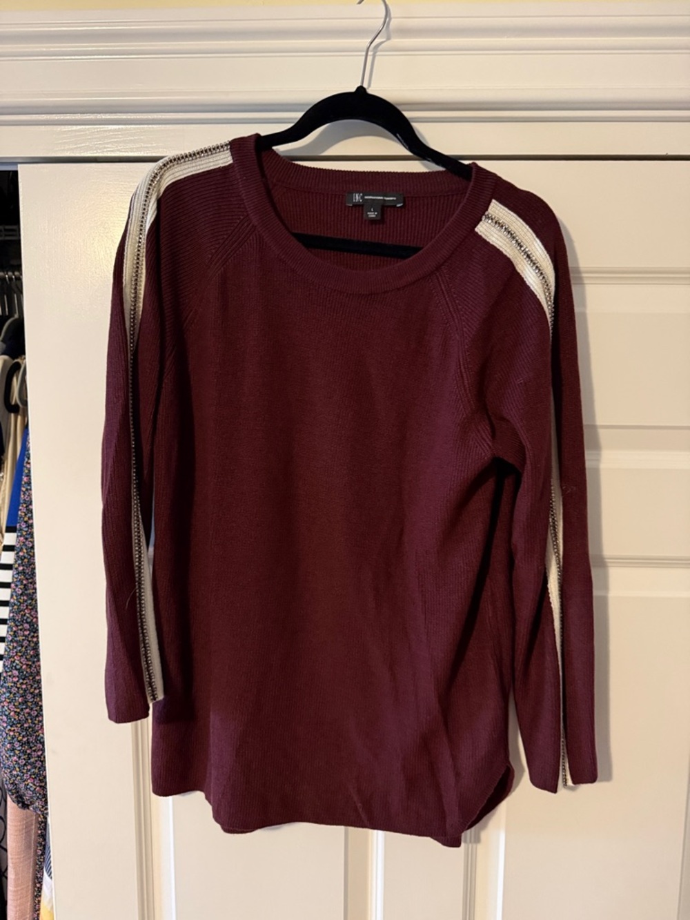 INC International Concepts Burgundy Ribbed Crewneck Sweater